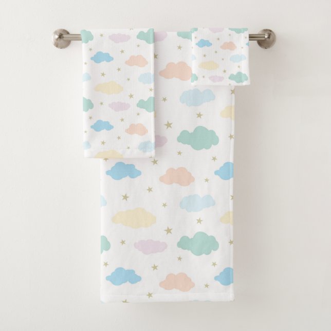 Conjunto De Toalhas Estrelas e Nuvens de Pastel (Insitu)