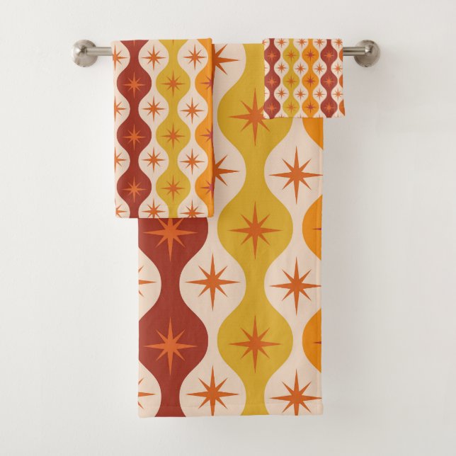 Conjunto De Toalhas Estrelas Mod Laranja de Meados do Século em padrão (Insitu)