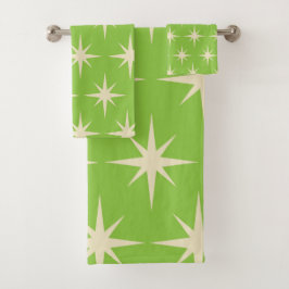 Conjunto De Toalhas Estrelas retro atômicas padrão em verde lima    