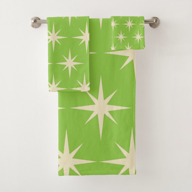 Conjunto De Toalhas Estrelas retro atômicas padrão em verde lima     (Insitu)