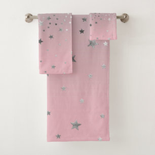 Conjunto De Toalhas Estrelas Rosa e Cinza Ombre Moderno Chic Stylish