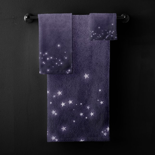 Conjunto De Toalhas Estrelas Roxas Místicas | Violeta da meia-noite de (Criador carregado)