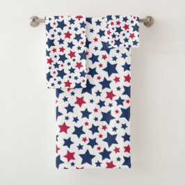 Conjunto De Toalhas Estrelas Vermelhas e Azuis - Padrão de bandeira Am