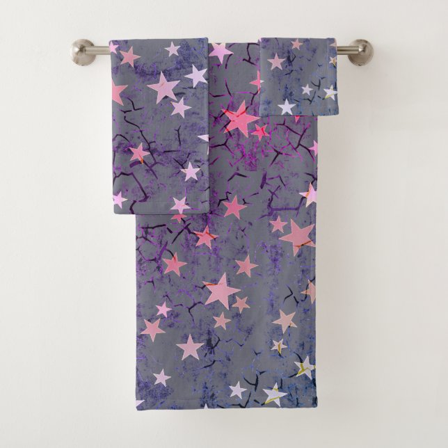 Conjunto De Toalhas Estrelas Vintage em Azul (Insitu)