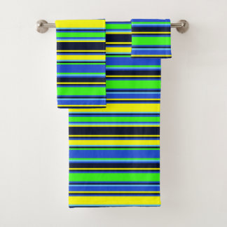 Conjunto de Toalhas Estriadas Azul, Limão E Amarel