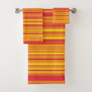 Conjunto De Toalhas Estrias Amarelas Vermelhas Laranja