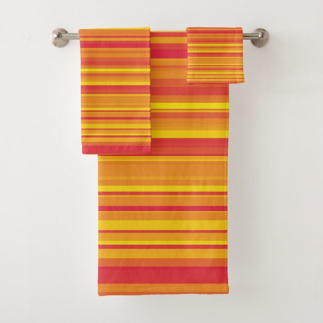 Conjunto De Toalhas Estrias Amarelas Vermelhas Laranja (Insitu)