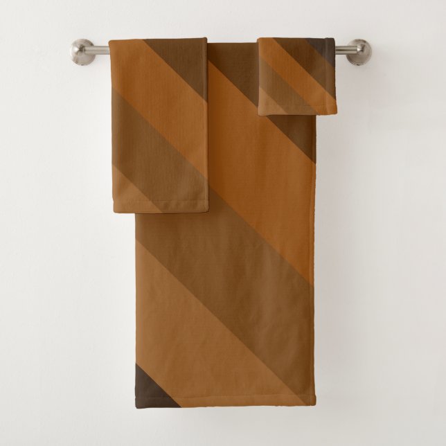 Conjunto De Toalhas Estrias Diagonais Marrons Russas (Insitu)
