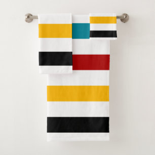 Conjunto De Toalhas Estrias em branco, turquesa, vermelho, amarelo e p
