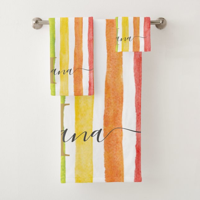 Conjunto De Toalhas Estrias Personalizadas do Arco-Íris Monograma (Insitu)