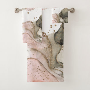 Conjunto De Toalhas Etéreo Rosa Malva Dourado Preto Tinta Fantasia Gla