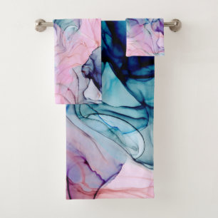 Conjunto De Toalhas Etéreo Verde-azulado Rosa Roxo Tinta Moderno Glamo