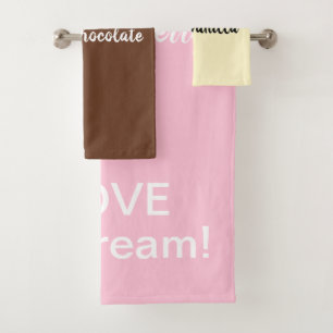 Conjunto De Toalhas Eu adoro Sorvete de Morango de Chocolate Vanilla