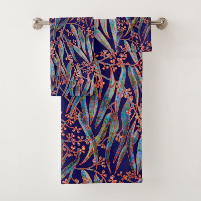 Conjunto De Toalhas Eucalipto Místico Azul Real (Insitu)