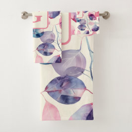 Conjunto De Toalhas Eucalyptus, cor-de-rosa púrpura, Aquarela Deixa mo