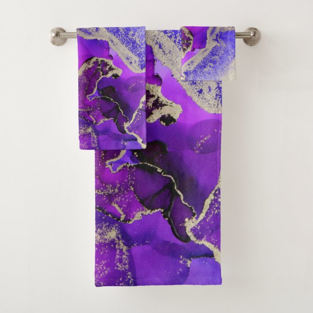 Conjunto De Toalhas Exquisita Violeta Roxa Dourada (Insitu)