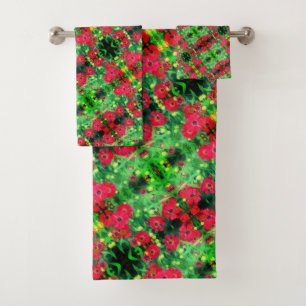 Conjunto De Toalhas Fading Red Zinnia Flowers Abstrato Patterno
