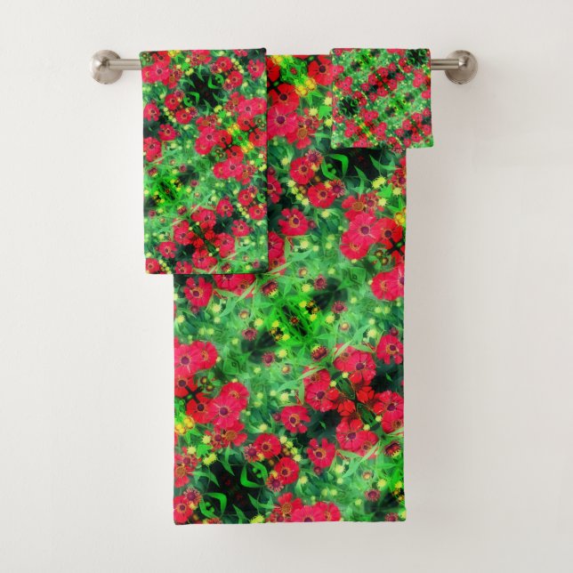 Conjunto De Toalhas Fading Red Zinnia Flowers Abstrato Patterno (Insitu)