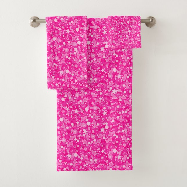 Conjunto De Toalhas Faíscas brancas cor-de-rosa quente (Insitu)