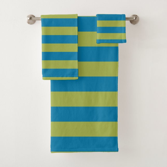 Conjunto De Toalhas Faixa Azul e Verde (Insitu)