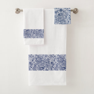 Conjunto De Toalhas Faixa de salsa azul-Marinho elegante