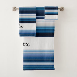 Conjunto De Toalhas Faixa Horizontal na Cinza Branca Azul