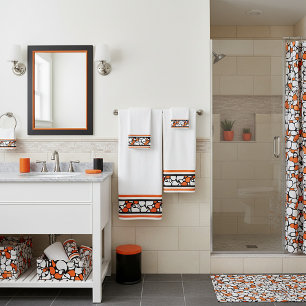 Conjunto De Toalhas Faixa laranja com paisley preto