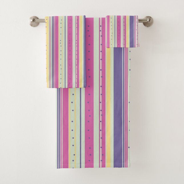 Conjunto De Toalhas Faixa multicolorido em verde roxo rosa (Insitu)