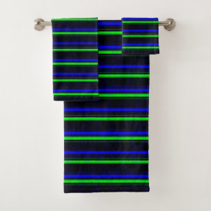Conjunto De Toalhas Faixa Verde Azul Preta