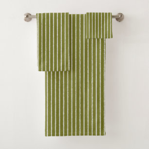 Conjunto De Toalhas Faixa Verde-Oliva com Linhas Isoladas