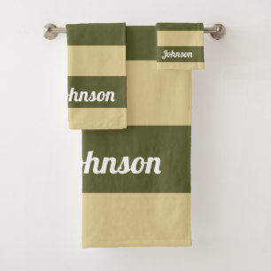 Conjunto De Toalhas Faixa Verde-Oliva e Bandas