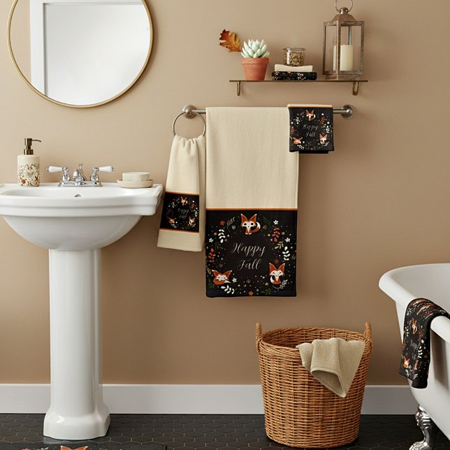 Conjunto De Toalhas Fall Foxes with customizable text  Bath Towel Set (Criador carregado)
