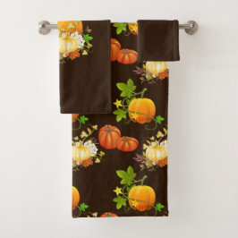 Conjunto De Toalhas Fall Season Pumpkins Bathroom Brown