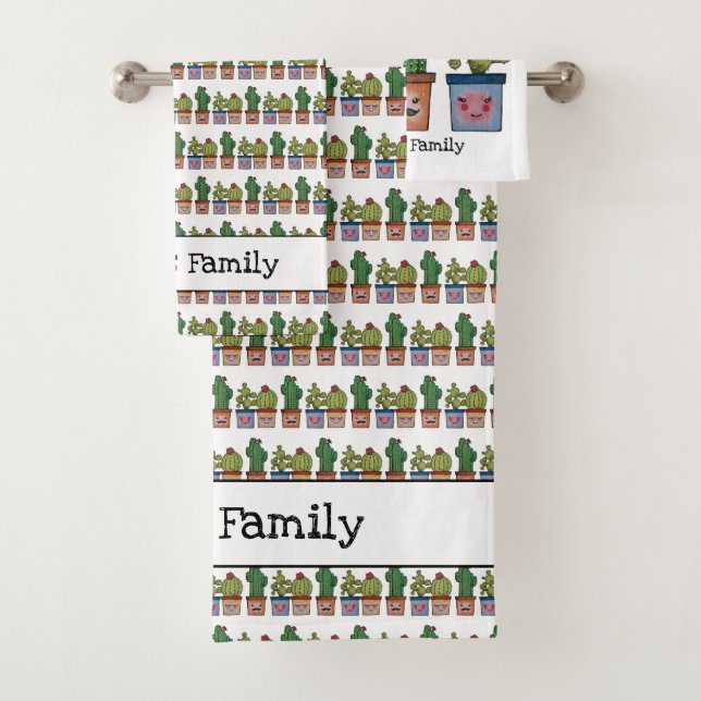 Conjunto De Toalhas Família Cute Cactus Em Aquarela (Insitu)