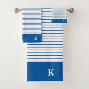 Conjunto De Toalhas Família Real Blue Striped Personalizada Monograma