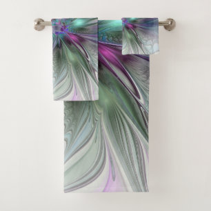 Conjunto De Toalhas Fantasia Abstrata Moderna Colorida Floral Fractal