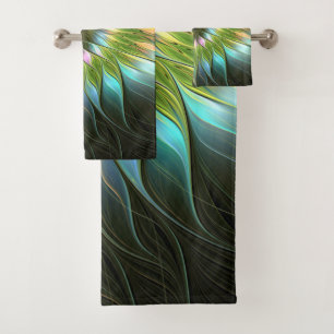 Conjunto De Toalhas Fantasia Colorida Luminosa Flores Arte Fractal