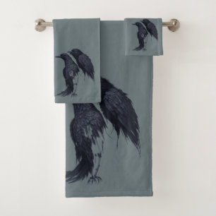 Conjunto De Toalhas Fantasia de Pássaros Natureza Par de Corvos