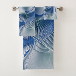 Conjunto De Toalhas Fantasia Dinâmica Abstrata Tons Azuis Arte Fractal
