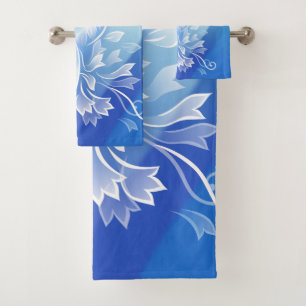 Conjunto De Toalhas Fantasia Floral Azul Branca