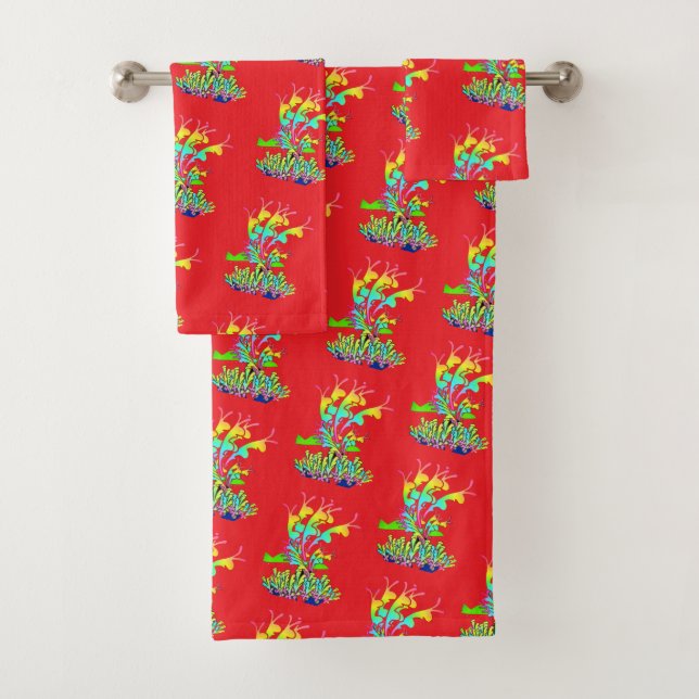 Conjunto De Toalhas Fantasia Floral Vermelho  (Insitu)