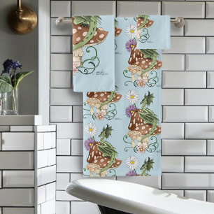 Conjunto De Toalhas Fantasia Verde Caprichosa Flores de Cogumelo de Dr
