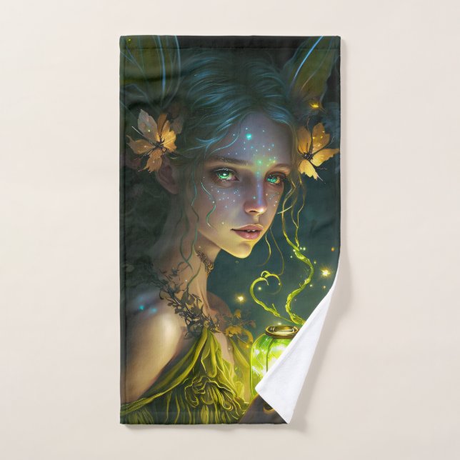 Conjunto De Toalhas Fantasy Linda Floresta Verde Fada (Toalha de mão)