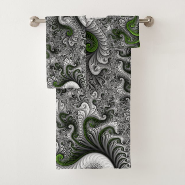 Conjunto De Toalhas Fantasy Mundo Verde E Arte Fractal Cinza (Insitu)