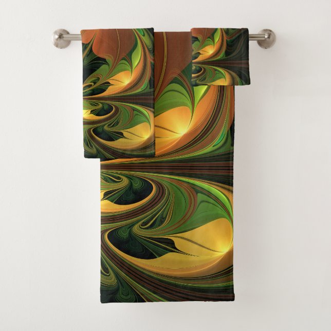 Conjunto De Toalhas Fantasy Plant Abstrato Green Rust Brown Fractal (Insitu)