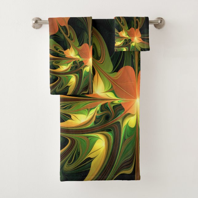 Conjunto De Toalhas Fantasy Plant Abstrato Green Rust Brown Fractal (Insitu)