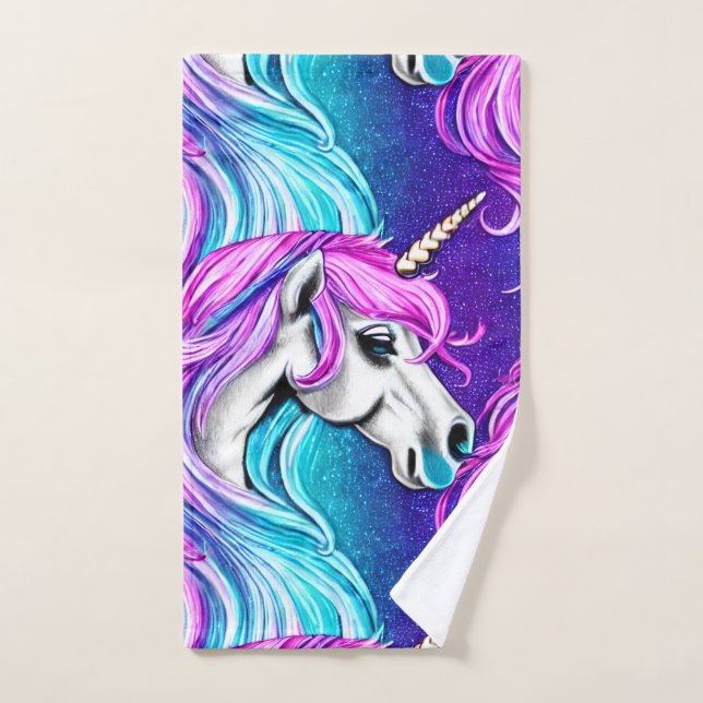 Conjunto De Toalhas Fantasy White Unicorn - Padrão Invisível (Toalha de mão)