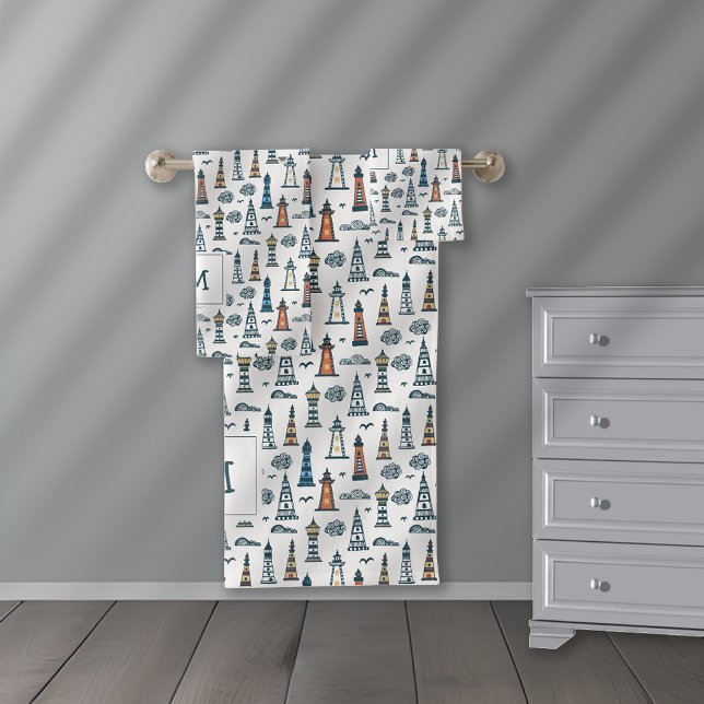 Conjunto De Toalhas Farol Cuto Padrão Sem Costura Monograma (Criador carregado)