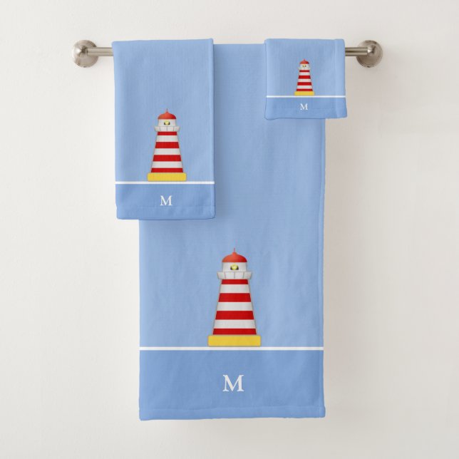 Conjunto De Toalhas Farol & Monograma em Azul Claro (Insitu)