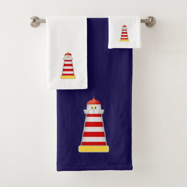 Conjunto De Toalhas Farol vermelho e branco em azul e branco Marinho (Insitu)
